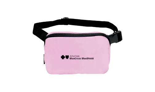 Pink Belt Bag with the Arkansas Blue Cross and Blue Shield Logo on it