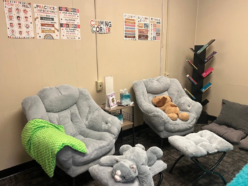 A few cozy lounge chairs in the Trumann, AR calming room.